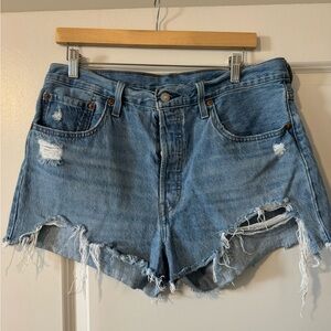 Levi’s 501 Denim Distressed High-Rise Women’s Shorts - Light Blue